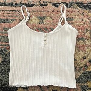 American Eagle Outfitters White Ribbed Button-Front Camisole